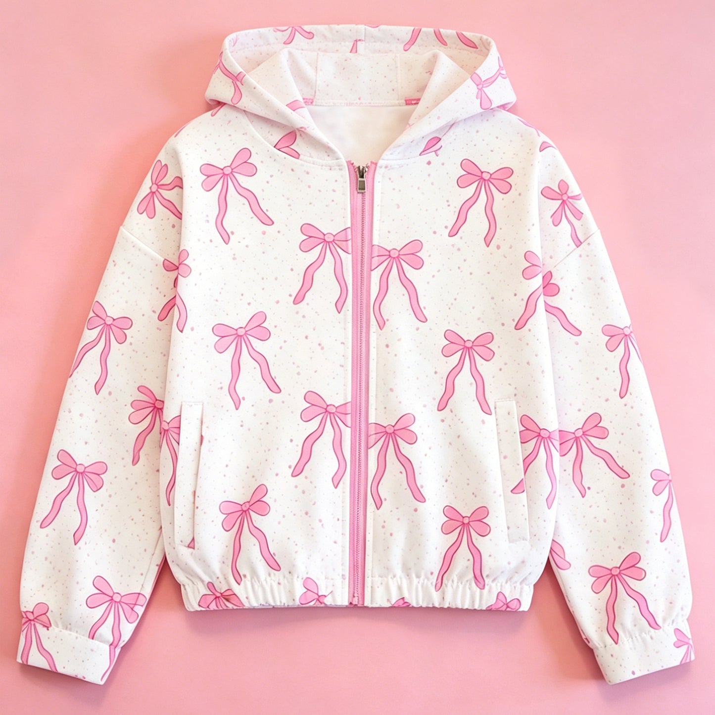 4.23  Kids Girls  Pink Bow Zip-up Active Hooded Preorder