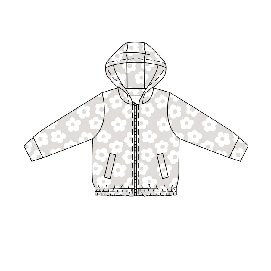 4.23  Kids Girls Grey Daisy Flowers Zip Hoodie Preorder