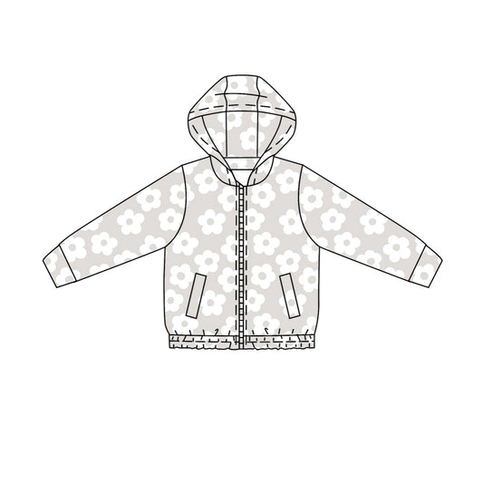 4.23  Kids Girls Grey Daisy Flowers Zip Hoodie Preorder