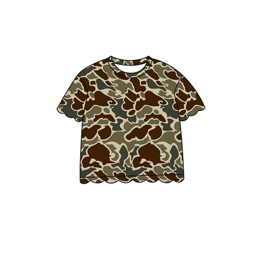 4.29 GT1676 Dark Brown Green Camo Baby Girls Scallop Short Sleeve T-Shirts Top