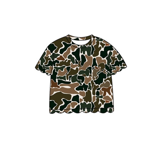 4.29 GT1680 Brown Camo Baby Girls Scallop Short Sleeve T-Shirts Top