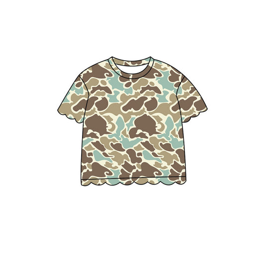 4.29 GT1681 Brown Green Camo Baby Girls Scallop Short Sleeve T-Shirts Top