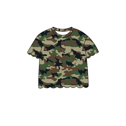 4.29 GT1683 Brwon Green Black Camo Baby Girls Scallop Short Sleeve T-Shirts Top