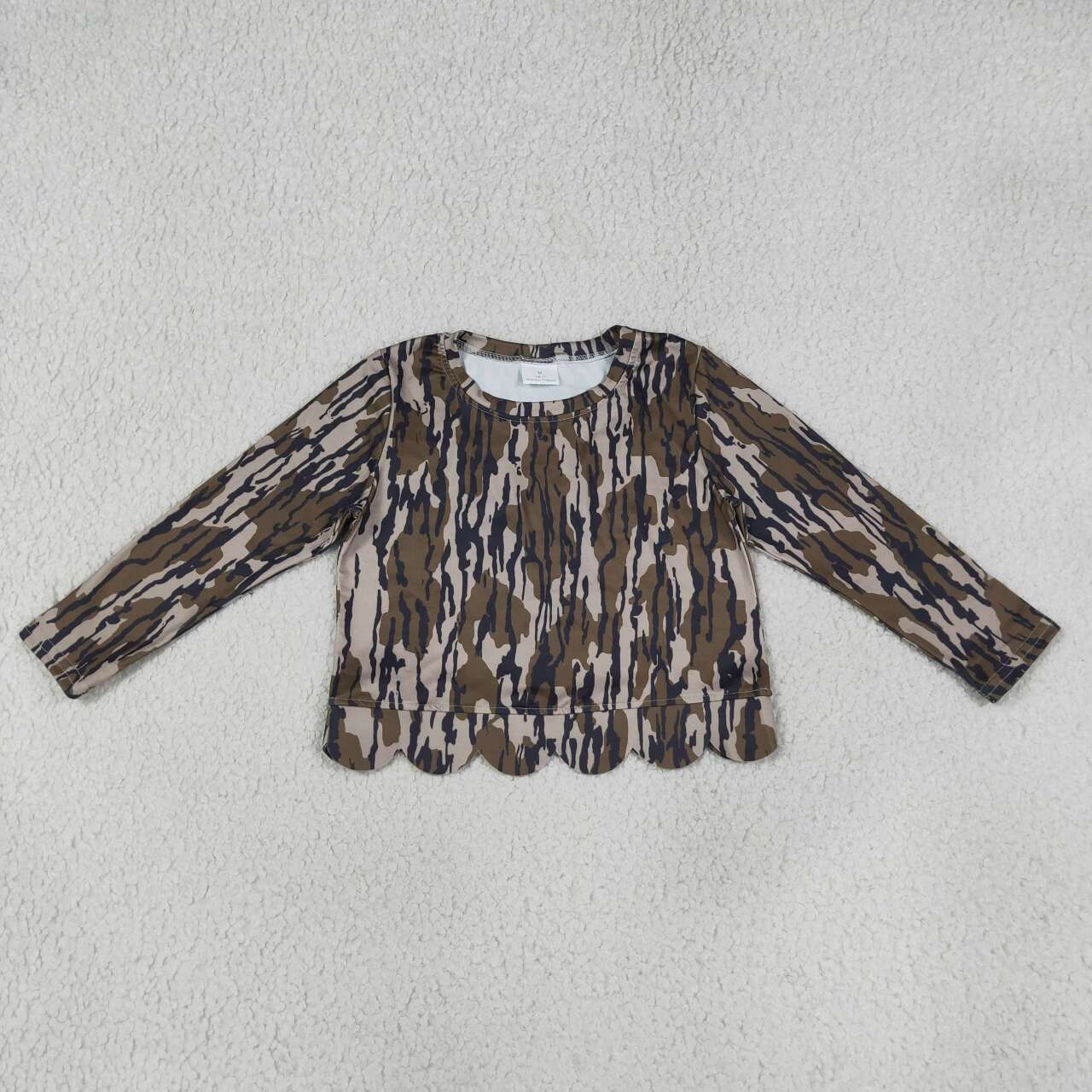 GT1686 Camo Baby Girls Scallop Long Sleeve T-Shirts Top