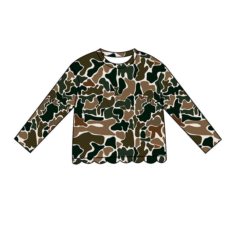 4.29 GT1688 Brown Camo Baby Girls Scallop Long Sleeve T-Shirts Top