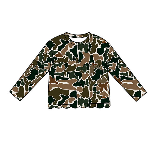 4.29 GT1688 Brown Camo Baby Girls Scallop Long Sleeve T-Shirts Top