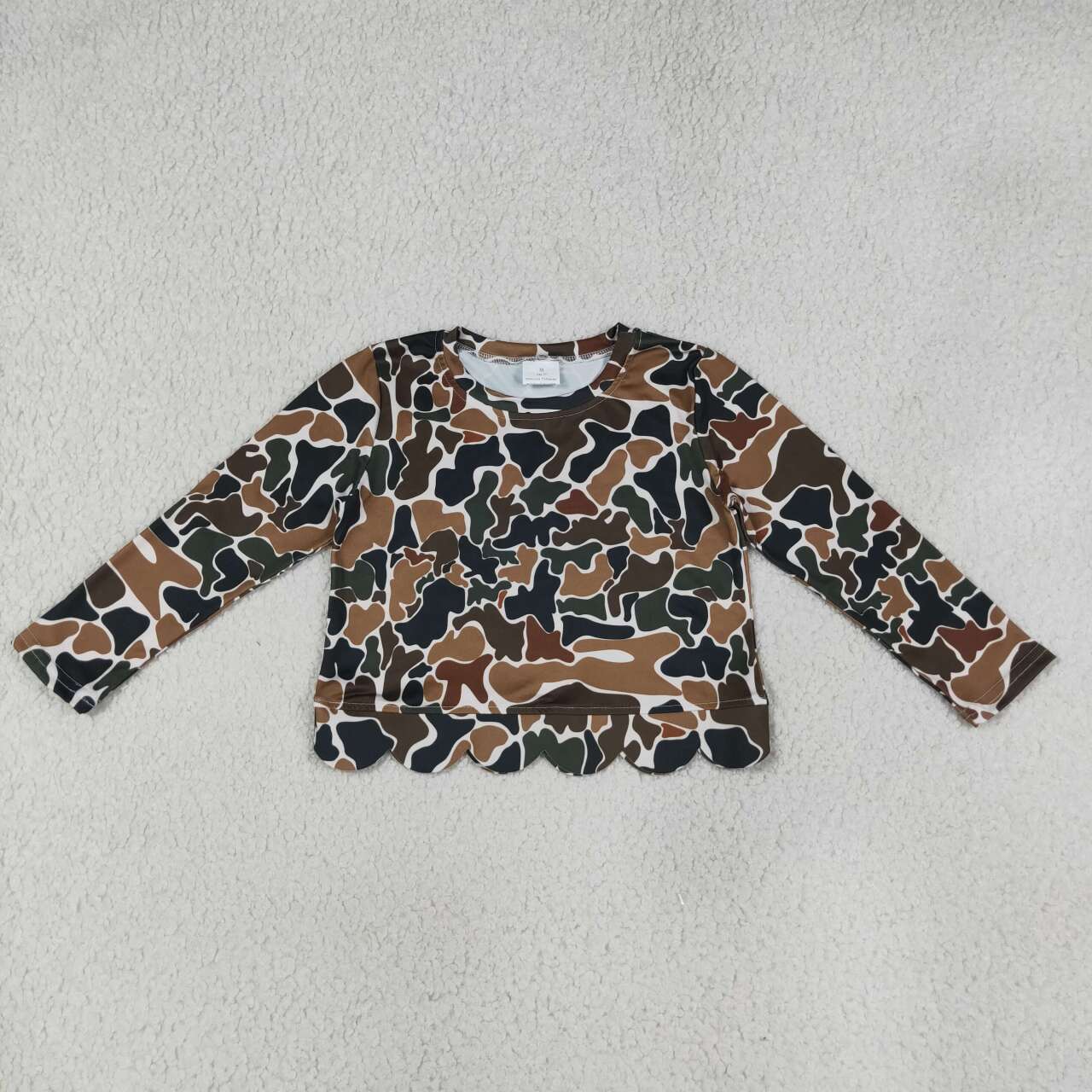GT1688 Brown Camo Baby Girls Scallop Long Sleeve T-Shirts Top