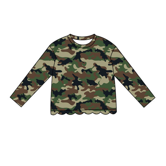 4.29 GT1691 Brwon Green Black Camo Baby Girls Scallop Long Sleeve T-Shirts Top
