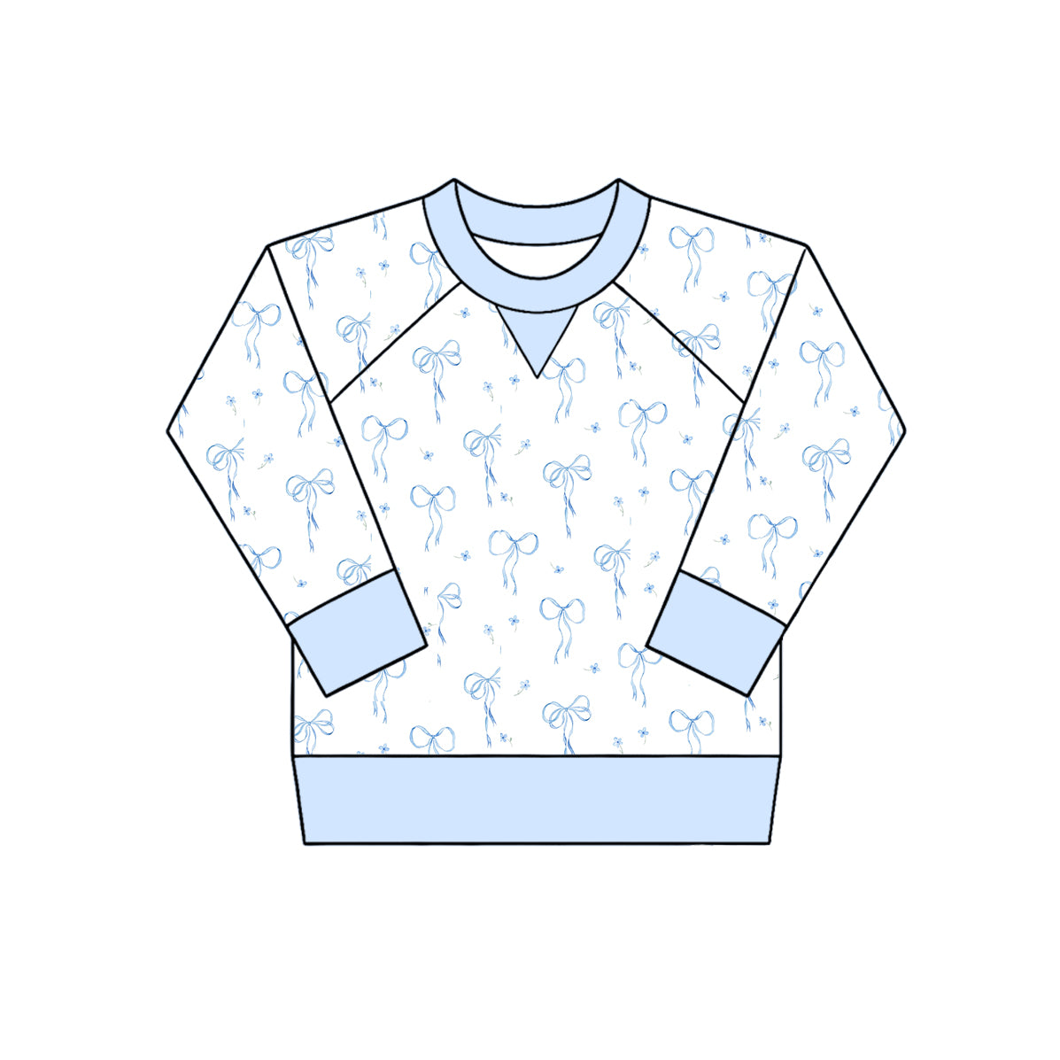 4.29 GT1692 Blue Small Flowers Bows Baby Girls Raglan Sleeve T-Shirts Top