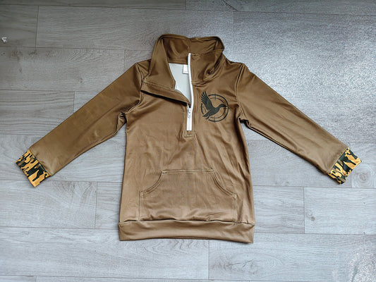 5.1  Kids Girls Dark Olive Quarter-Zip Long Sleeve Pullover Top With Pocket Preorder