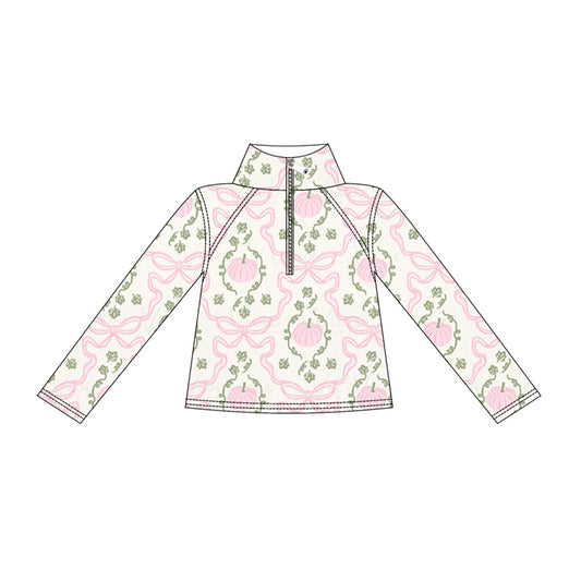 5.15 GT1703 Preorder Pumpkin Bows Pink Girls Zipper Yoga Top