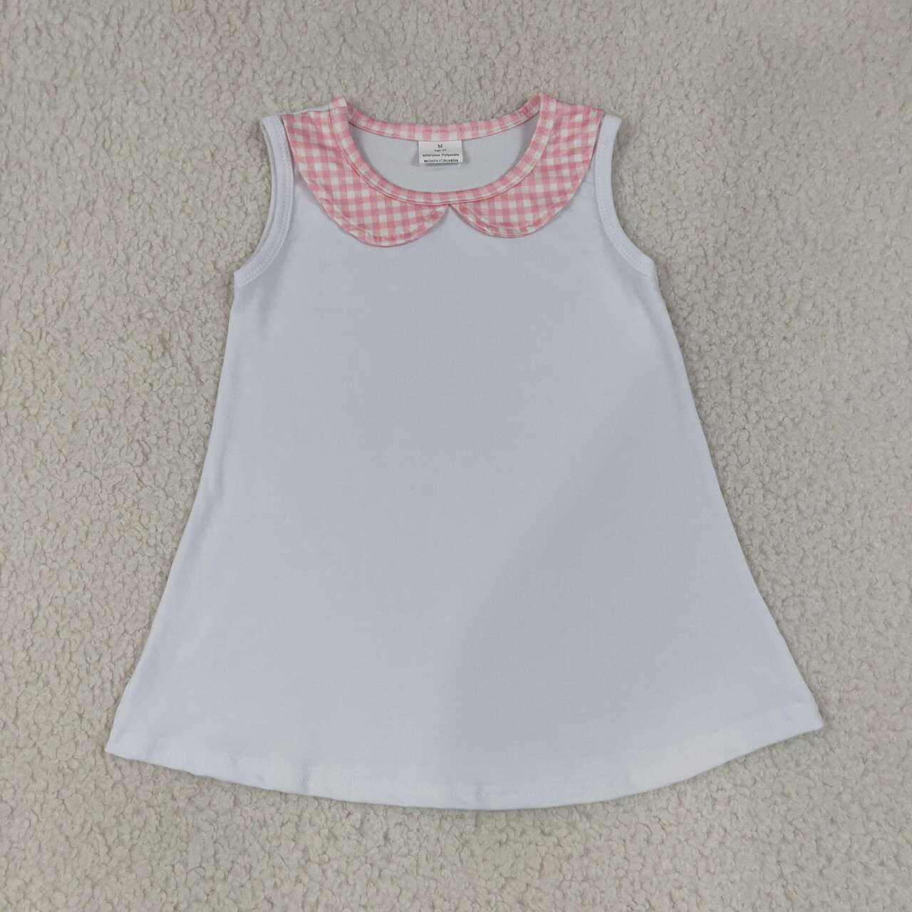 GT1706 Pink Gingham Doll Collar White Baby Girls Sleeveless Tee Shirts Top