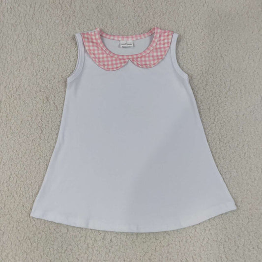 GT1706 Pink Gingham Doll Collar White Baby Girls Sleeveless Tee Shirts Top