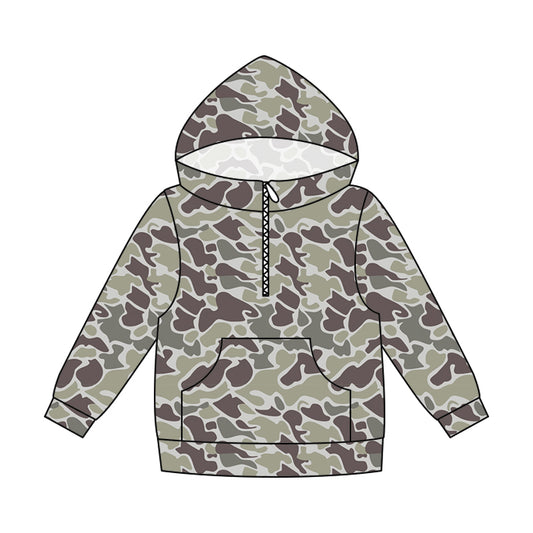 5.16 Preorder Adult Women Grey Camo Long Sleeve Half Zipper Hoodie Top