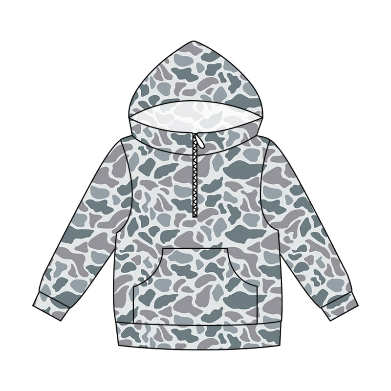 5.16 Preorder Adult Women Light Grey Camo Long Sleeve Half Zipper Hoodie Top