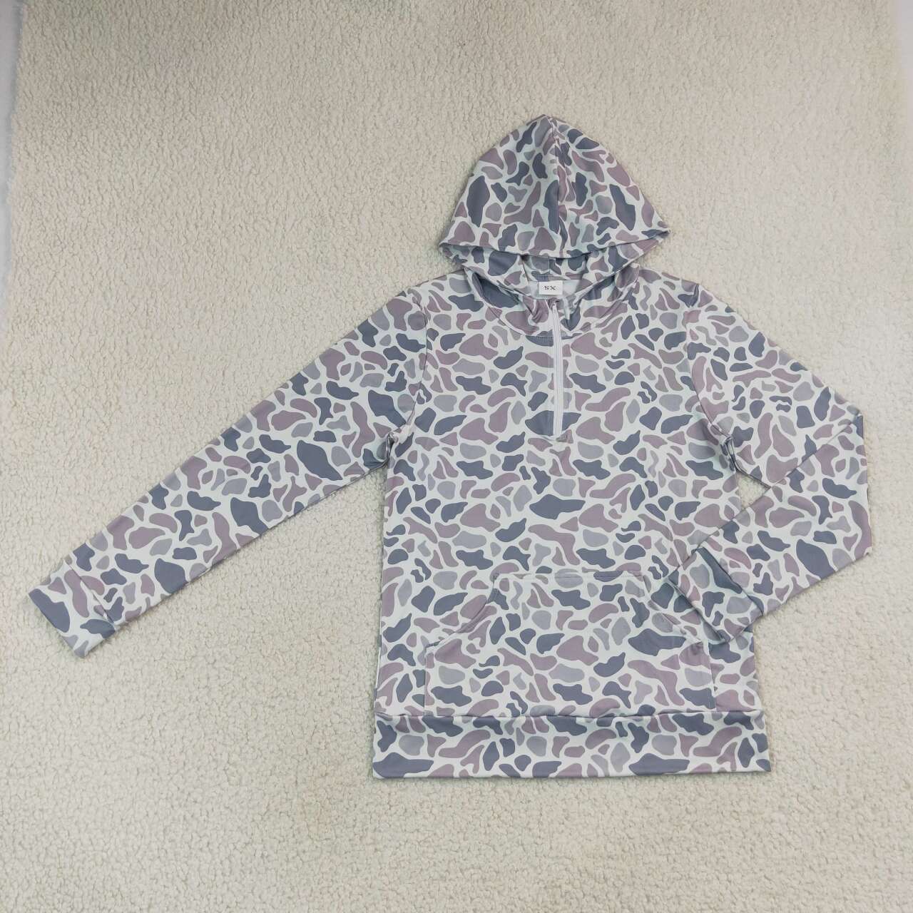 GT1708 Grey Camo Adult Women Long Sleeve Pocket Zipper Hoodie Top