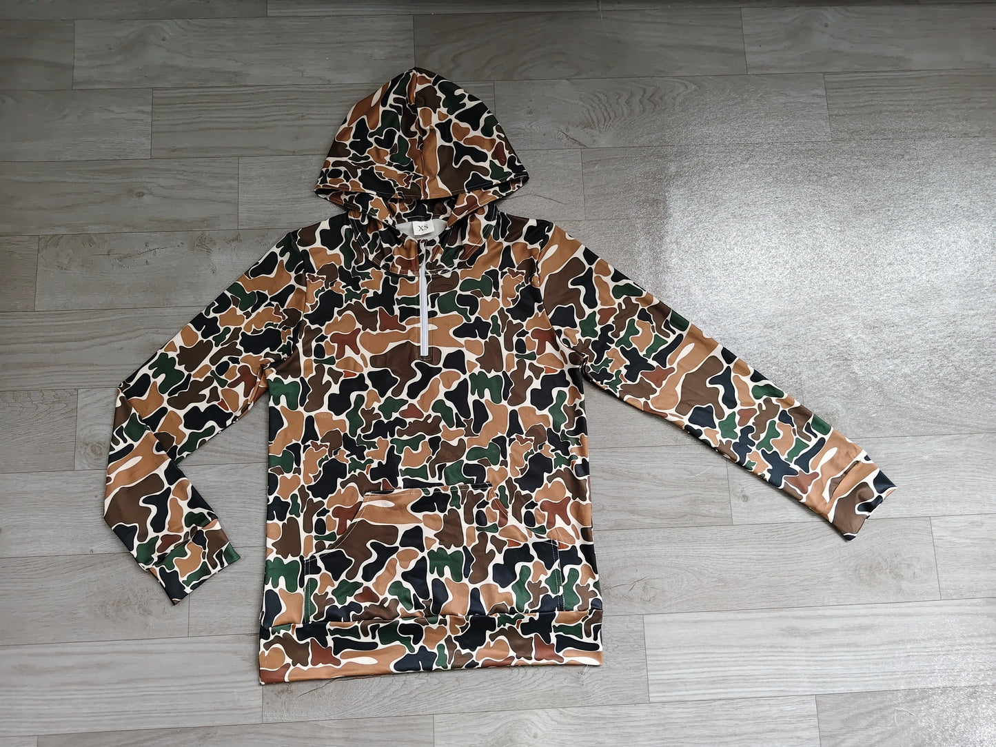 5.16 Preorder Adult Women Brown Camo Long Sleeve Half Zipper Hoodie Top