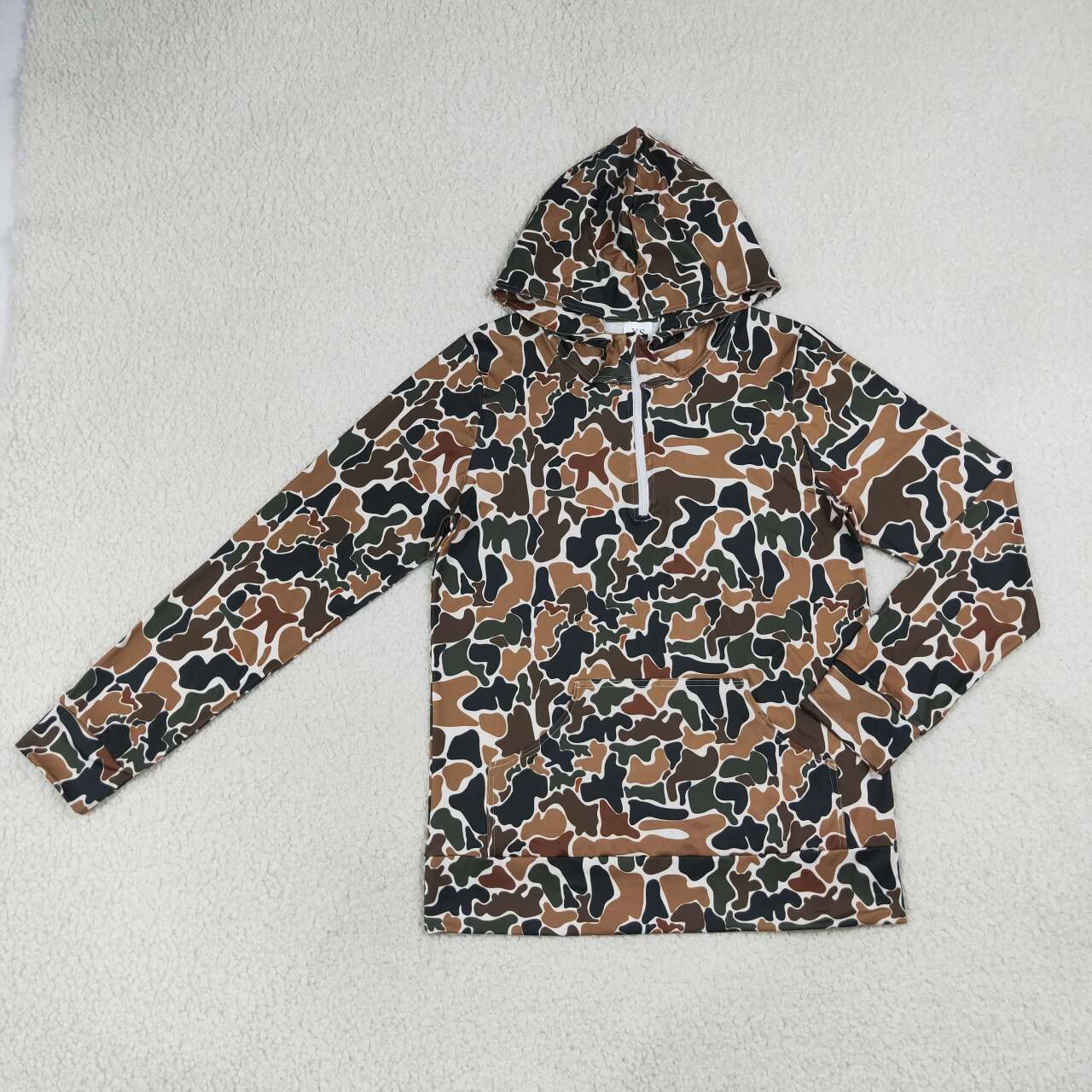 Adult Size Women Hunging Camo Long Sleeve Hoodie Top with Zipper