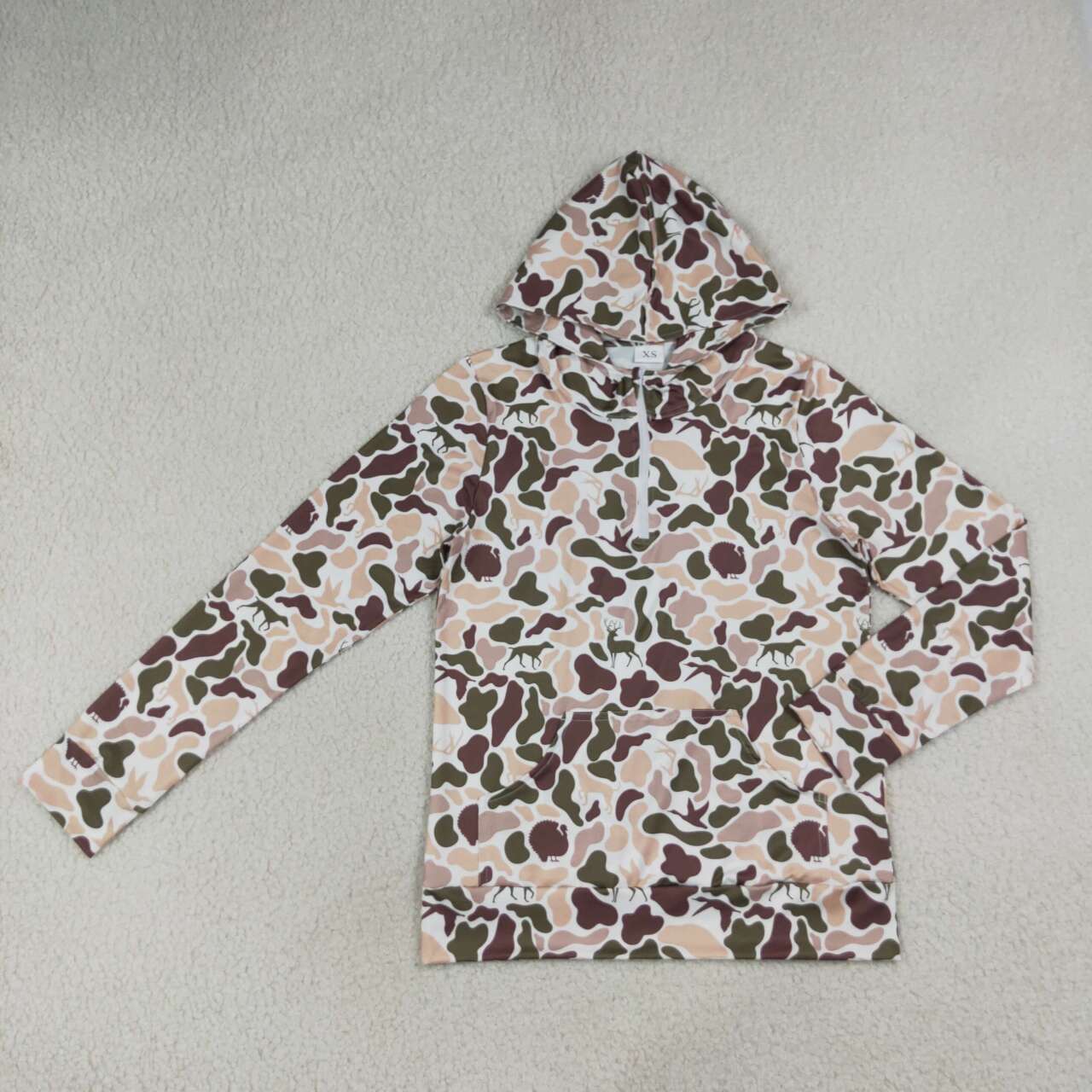 Adult Size Women Hunging Camo Long Sleeve Hoodie Top with Zipper
