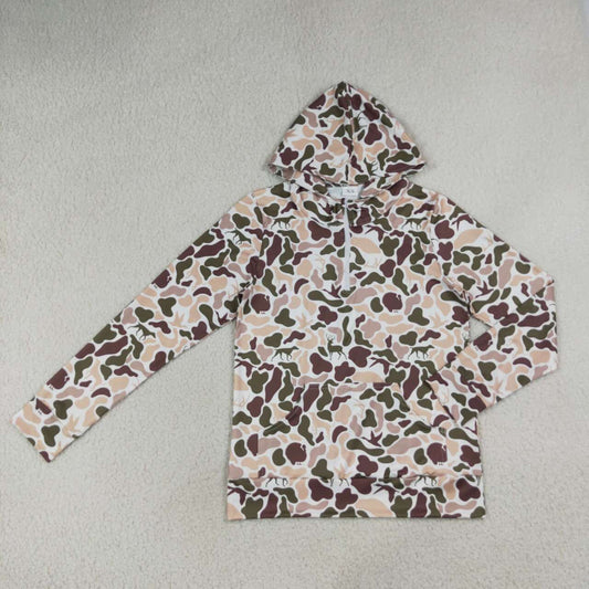 GT1711 Khaki Camo Adult Women Long Sleeve Pocket Zipper Hoodie Top