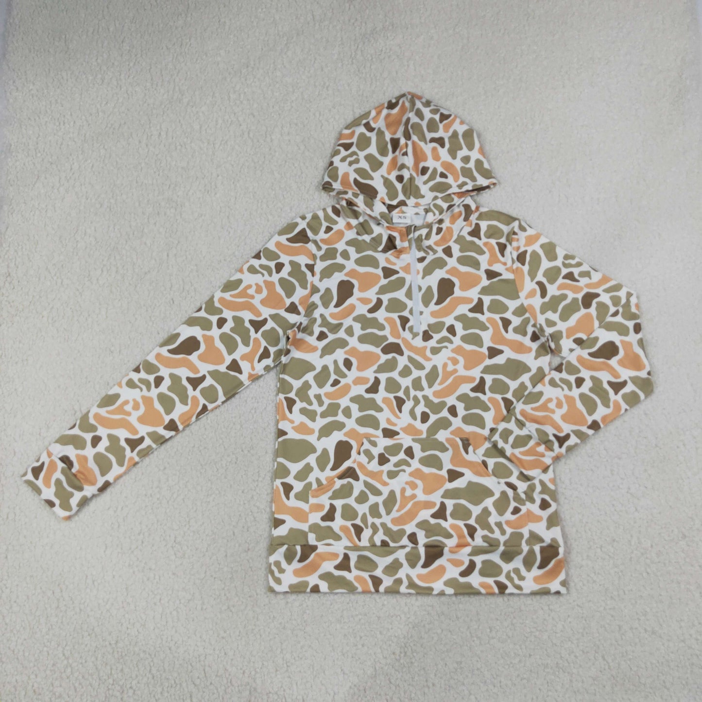 Adult Size Women Hunging Camo Long Sleeve Hoodie Top with Zipper