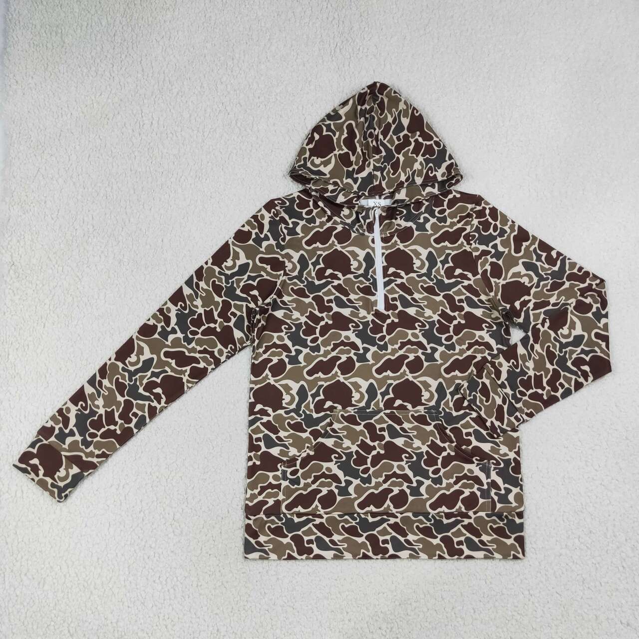 GT1713 Dark Brown Camo Adult Women Long Sleeve Pocket Zipper Hoodie Top