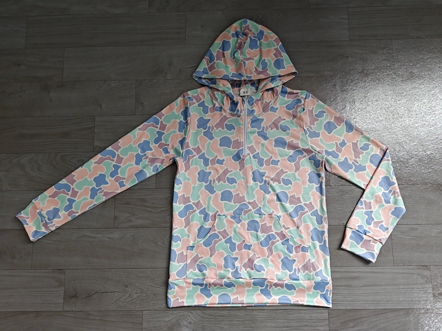 5.16 Preorder Adult Women Blue Camo Long Sleeve Half Zipper Hoodie Top