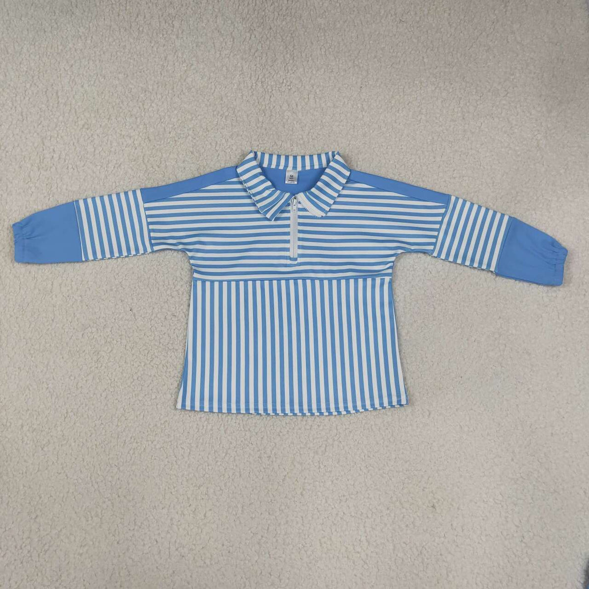 GT1716 Blue Stripes Print Girls Long Sleeve Zipper Pullover Yoga Top