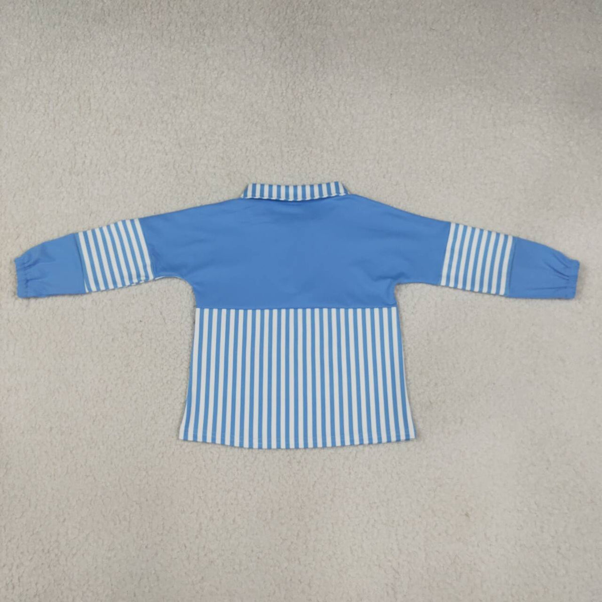GT1716 Blue Stripes Print Girls Long Sleeve Zipper Pullover Yoga Top