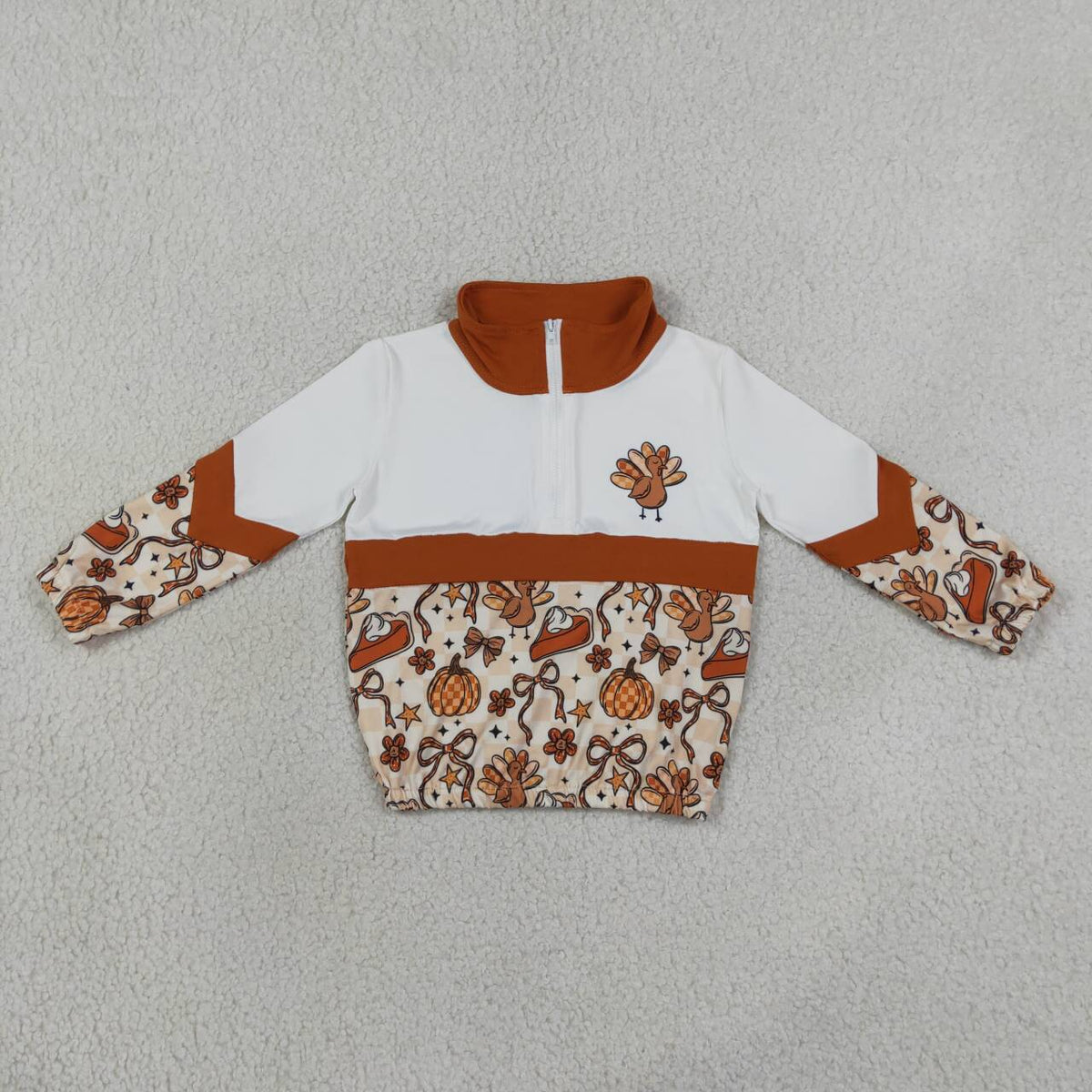Sibling Baby Girls Bows Pumpkins Turkey Flare Pant Thanksgivings Zip Pullover Set Rompers
