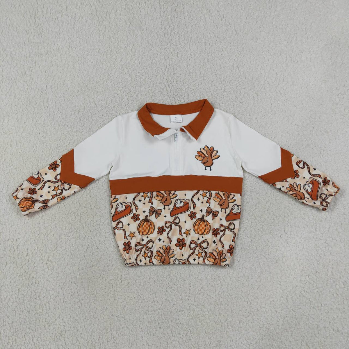 Sibling Baby Girls Bows Pumpkins Turkey Flare Pant Thanksgivings Zip Pullover Set Rompers