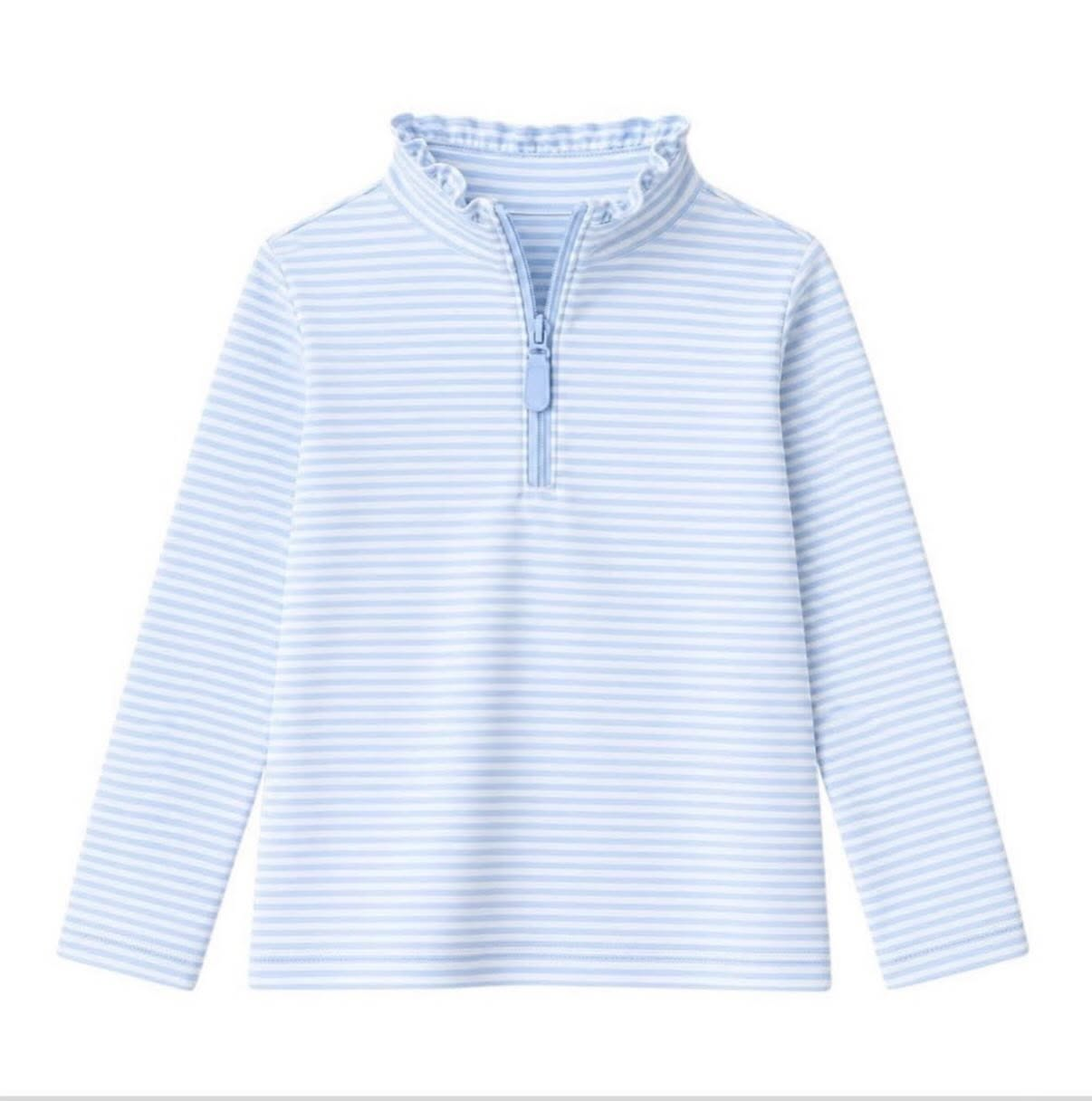 7.6 Preorder Kids Girls Blue Long Sleeve Zipper Pullover Top