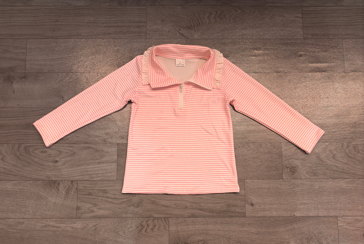 7.6 GT1756 Preorder Kids Girls Pink Striped Long Sleeve Zipper Pullover Top