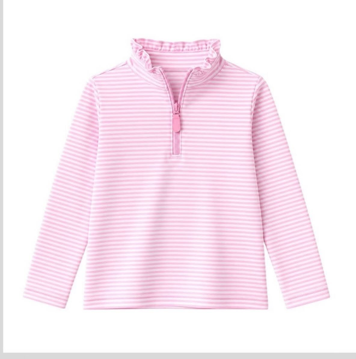 7.6 Preorder Kids Girls Pink Striped Long Sleeve Zipper Pullover Top