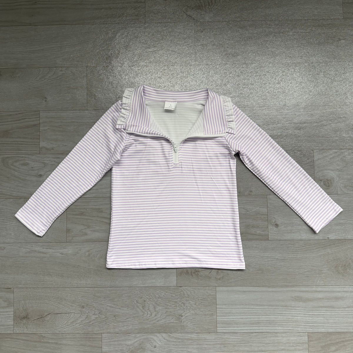 7.6 GT1758 Preorder Kids Girls Purple Striped Long Sleeve Zipper Pullover Top