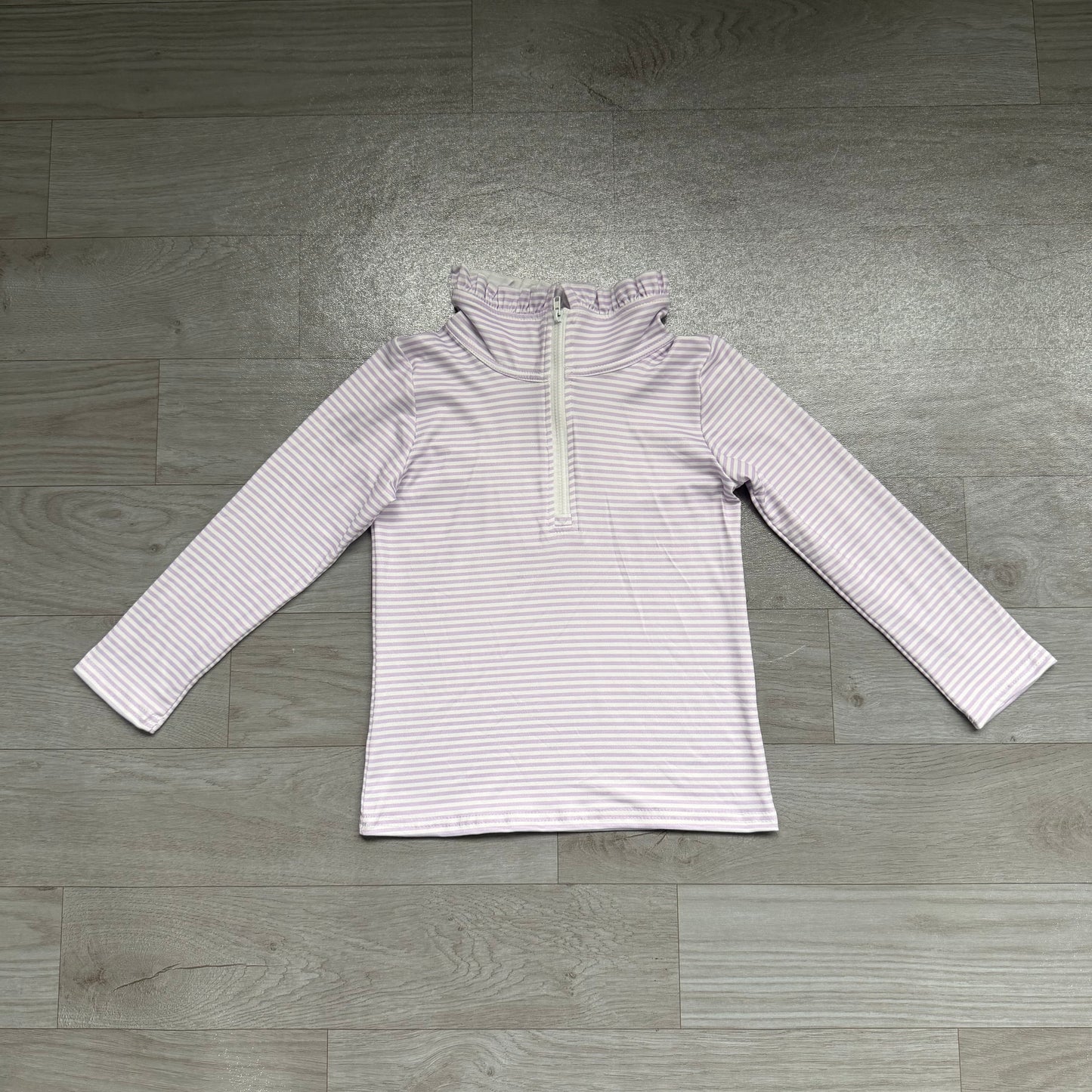 7.6 GT1758 Preorder Kids Girls Purple Striped Long Sleeve Zipper Pullover Top