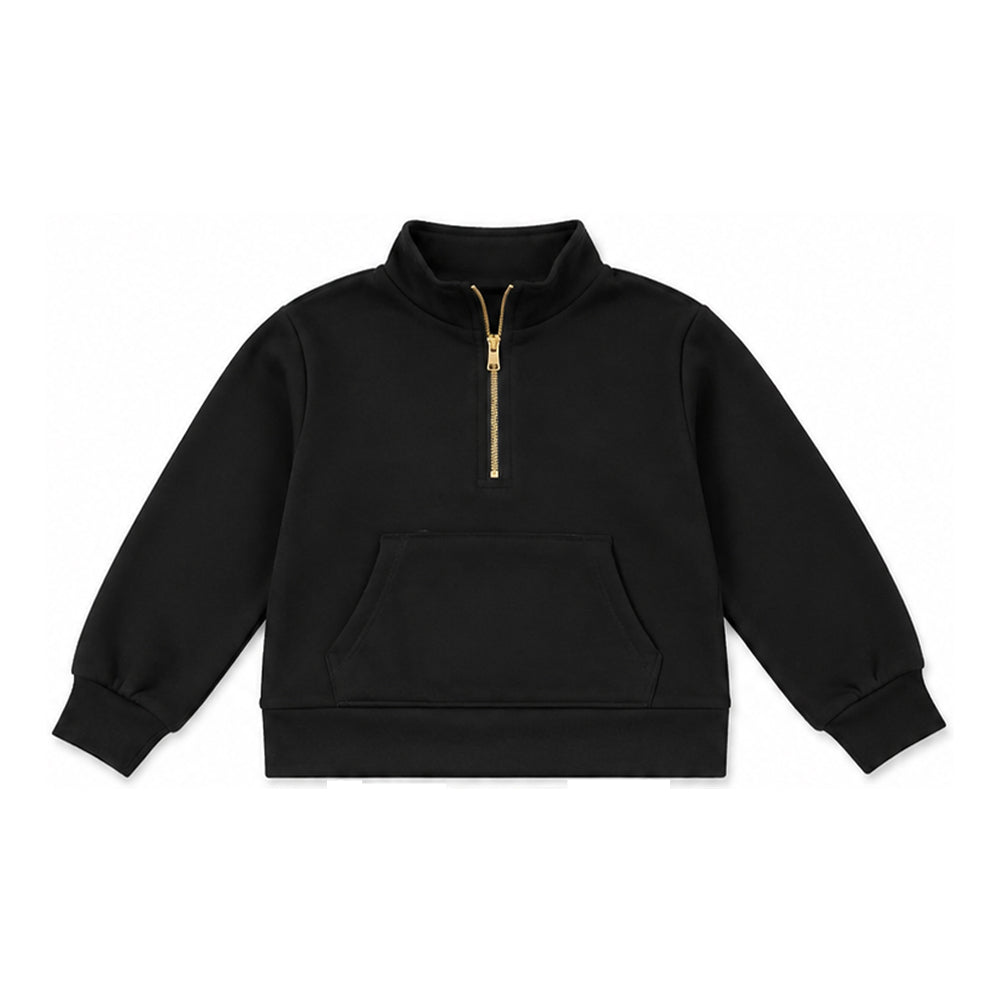 7.14 GLP3489 Preorder Black Long Sleeve Zipper Pullover Sweatshirt