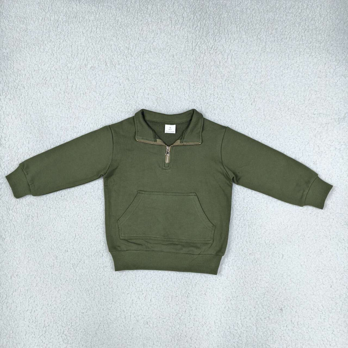 GT1767 Olive Green Cotton Kids Long Sleeve Zipper Pullover Sweatshirt Top
