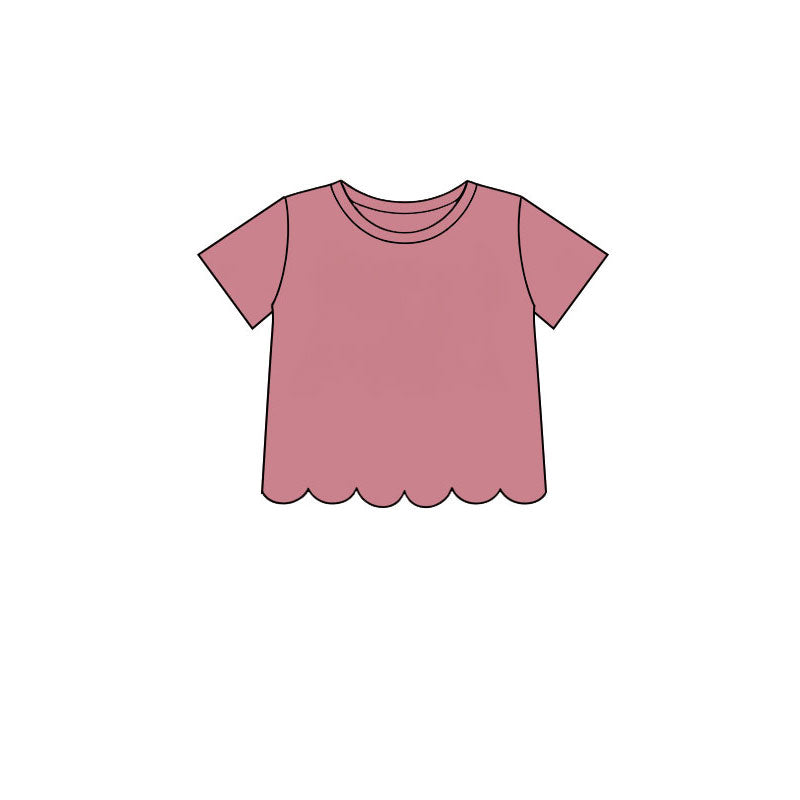 7.14 GT1768 Preorder Pink Cotton Girls Scallop Edge Short Sleeve T-shirts Top