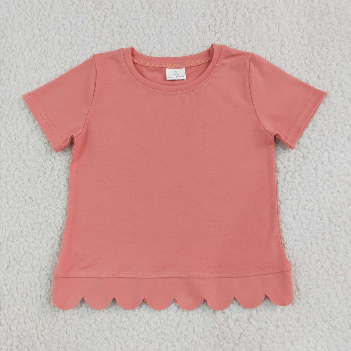 GSPO2338 Pink Cotton Scallop Edge Short Sleeve Bell Pants Girls Clothes Set