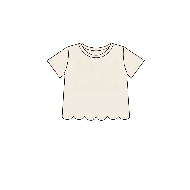 7.14 GT1770 Preorder White Cotton Girls Scallop Edge Short Sleeve T-shirts Top