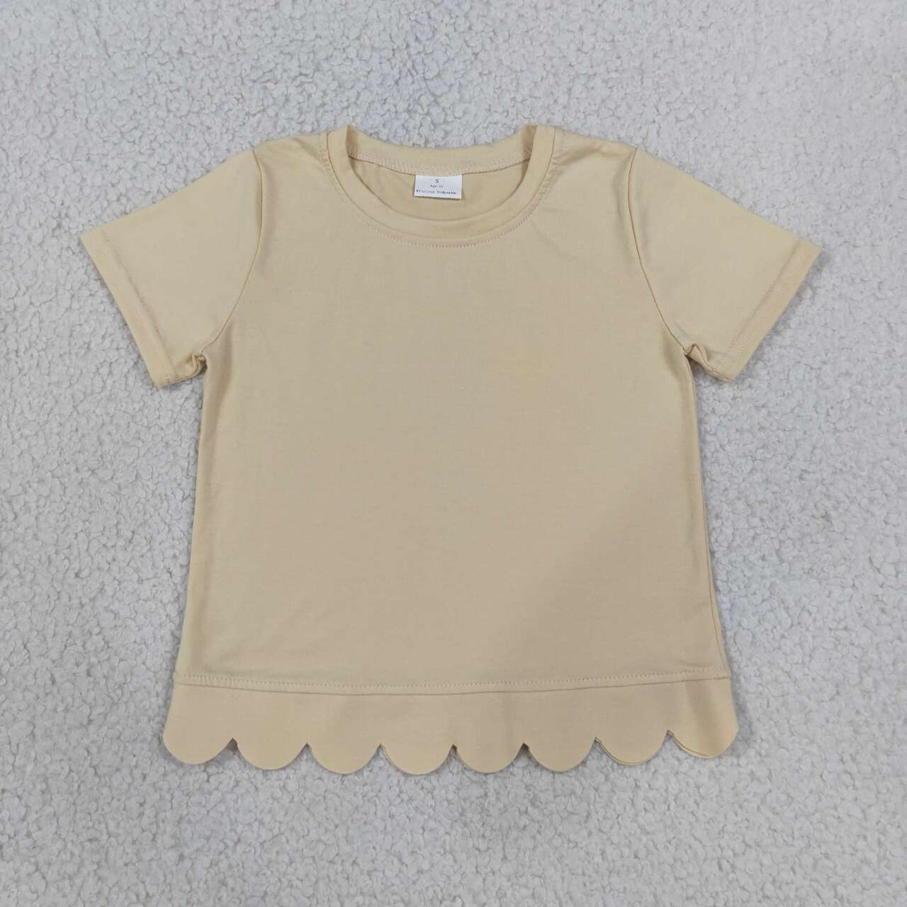 GT1770 Khaki Cotton Girls Scallop Edge Short Sleeve T-shirts Top
