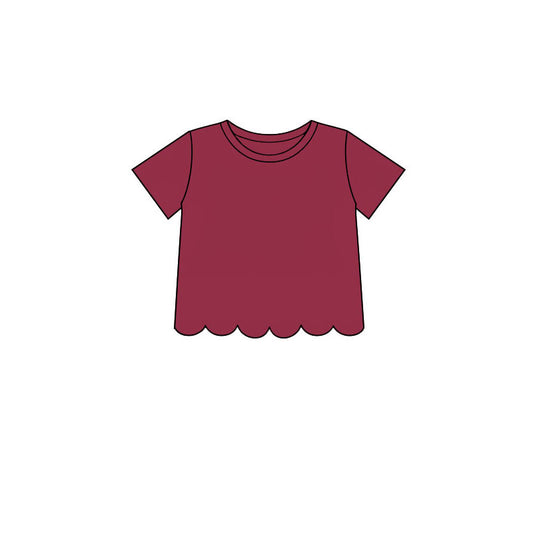 7.14 GT1771 Preorder Red Cotton Girls Scallop Edge Short Sleeve T-shirts Top