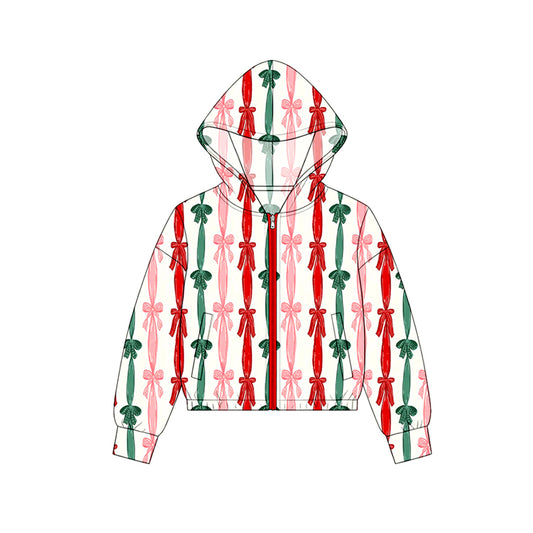 7.15 GT1778 Preorder Bows Stripes Girls Christmas Zipper Hoodie Jacket Top