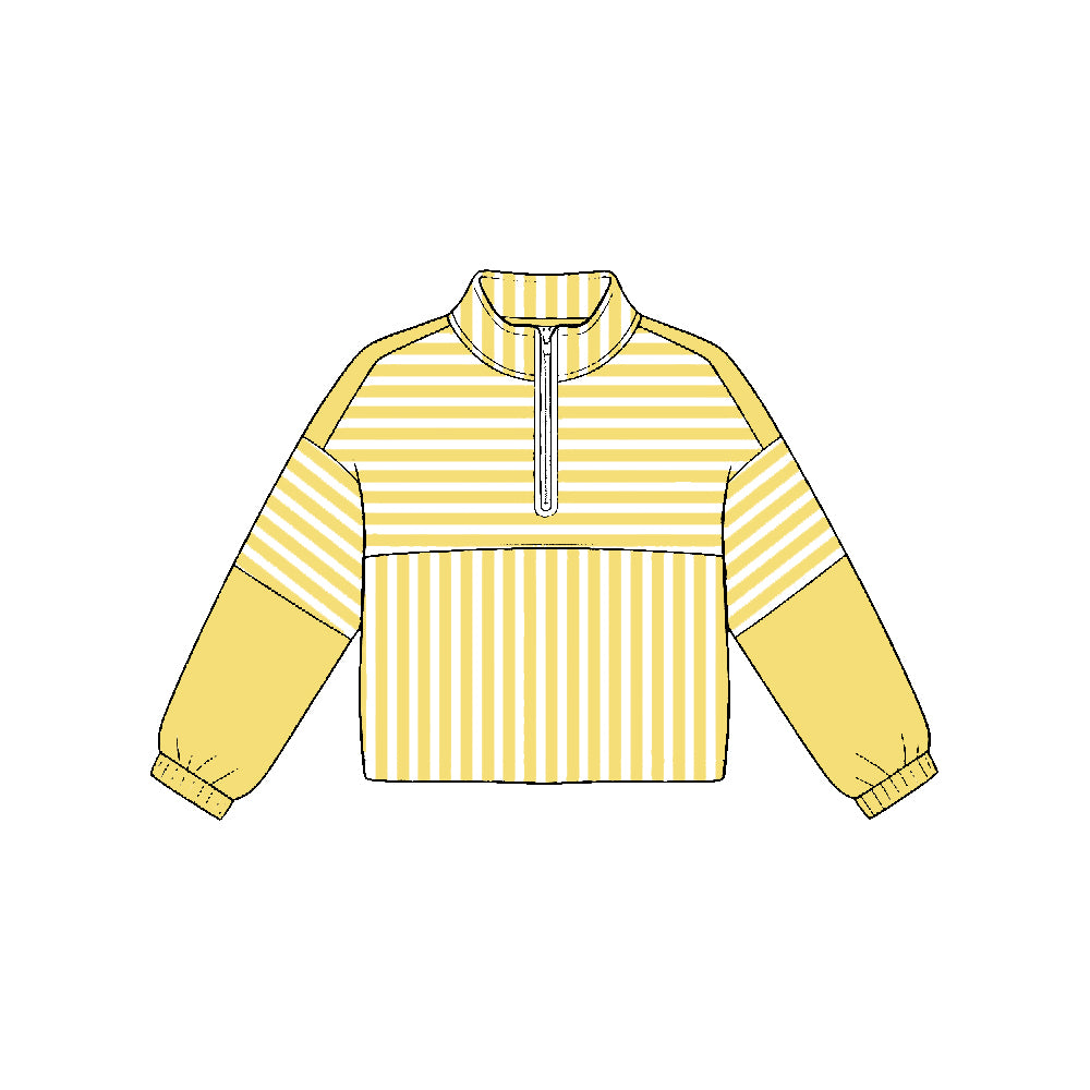 7.21 GT1782 Preorder Yellow Stripes Girls Long Sleeve Zipper Pullover Yoga Top