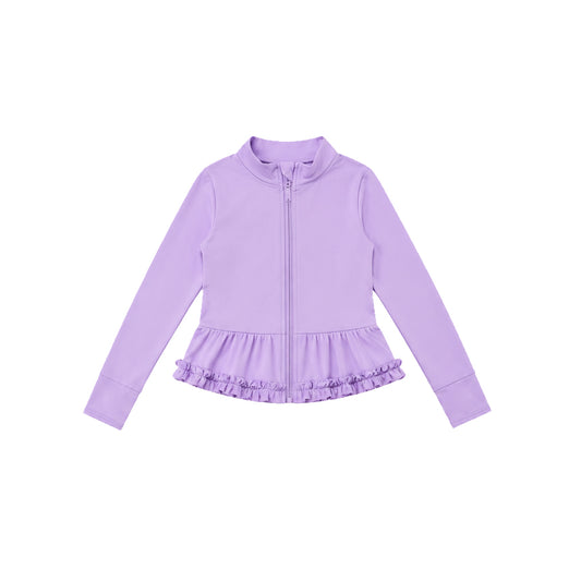 7.21 GT1787 Preorder Purple Color Girls Long Sleeve Zipper Ruffle Yoga Jacket Top