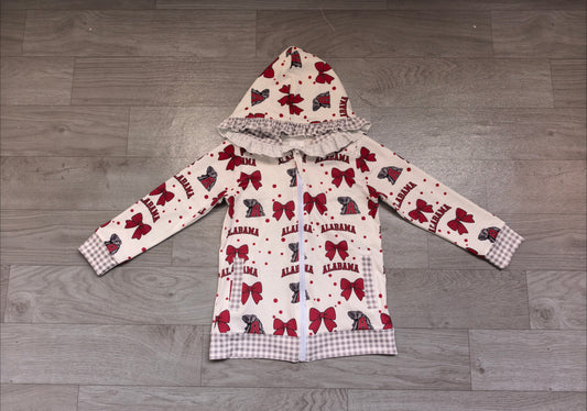 9.5 Preorder Baby Girls Sport Team  Alabama Bow Gingham Trim Long Sleeve jacket