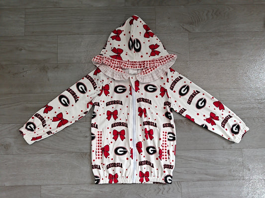 9.5 Preorder Baby Girls Sport Team Georgia Bow Gingham Trim Long Sleeve jacket