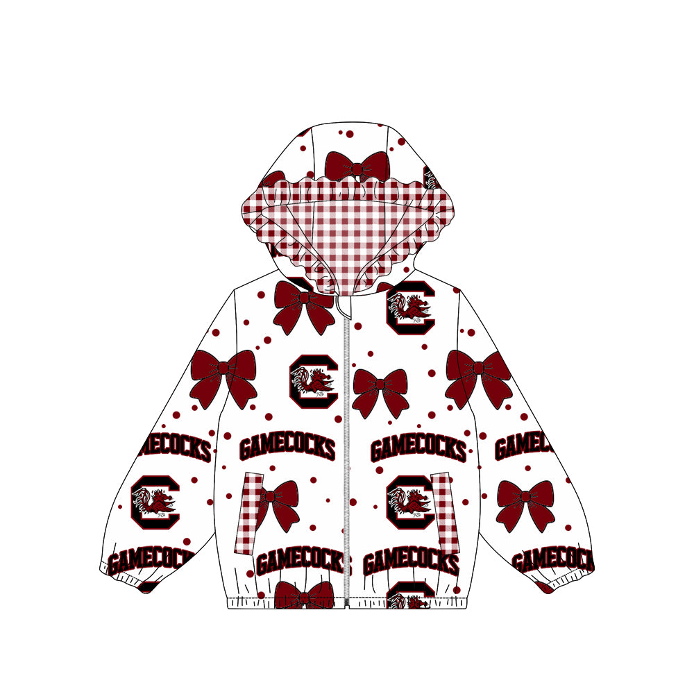 9.5 Preorder Baby Girls Sport Team Gamecocks  Bow Gingham Trim Long Sleeve jacket