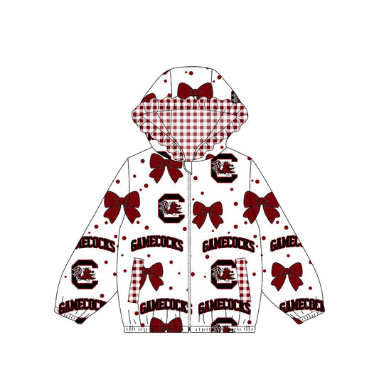 9.5 Preorder Baby Girls Sport Team Gamecocks  Bow Gingham Trim Long Sleeve jacket